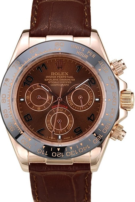 Aaa fake watches Brown Strap Rolex Gold Daytona Leather Rose Brown Dial Case 0820